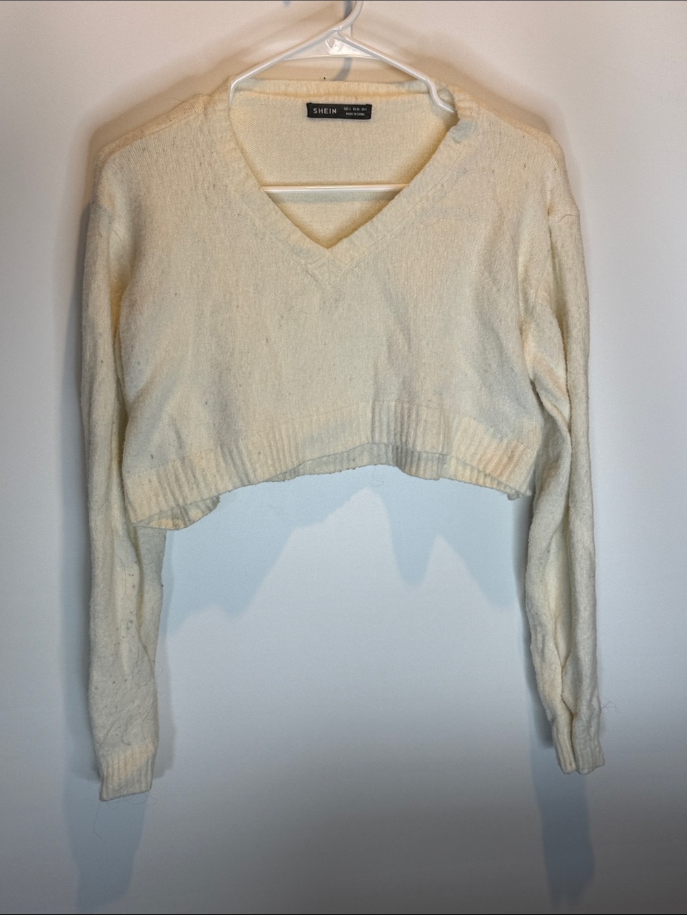 SHEIN Cropped Cream V-Neck Sweater - Women's Size: S